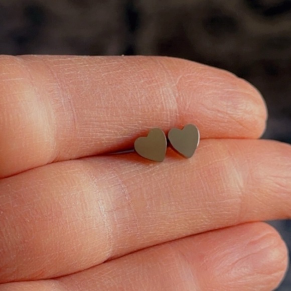Titanium Heart Stud Earrings - Picture 4 of 10